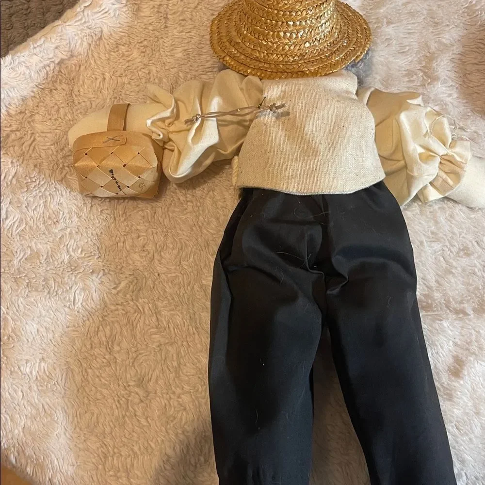 Handcrafted  amish Plush Doll with Black Pants and Cream Shirt